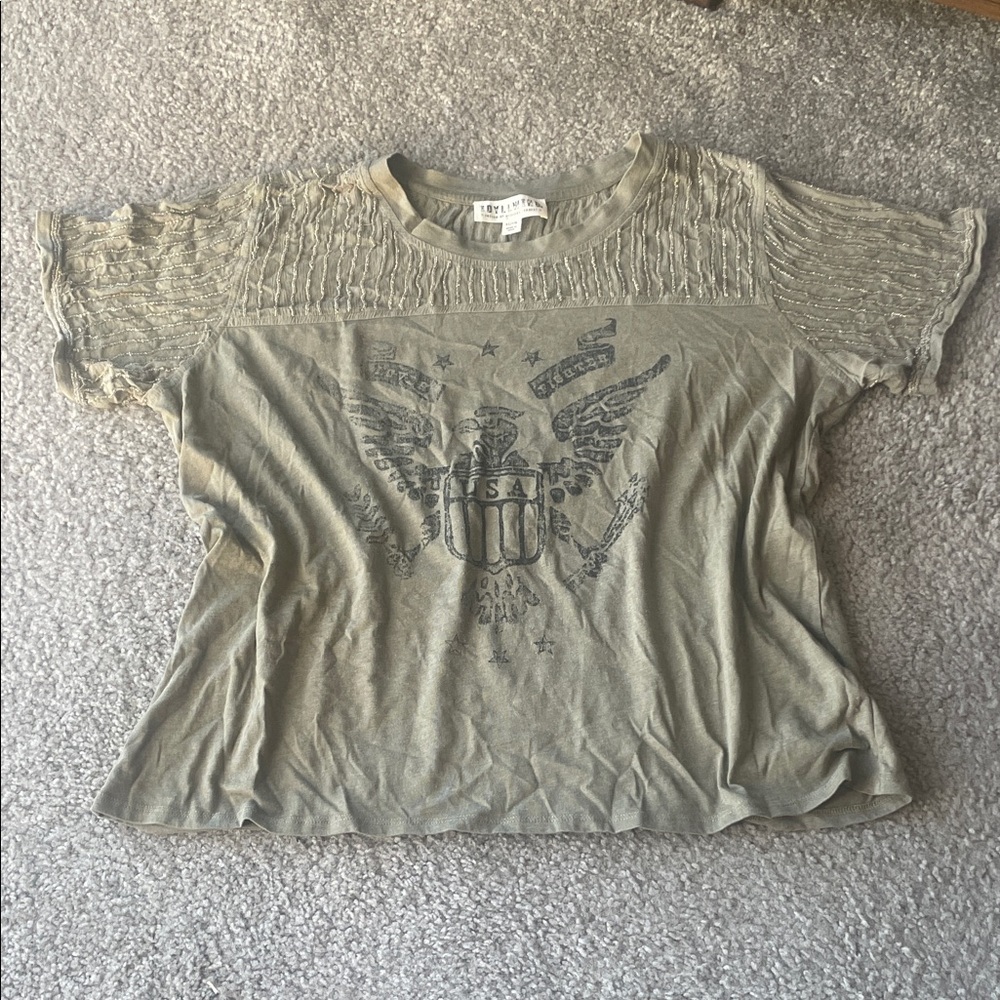 Idyllwind Olive Graphic Short Sleeve Tee with Beaded Accents